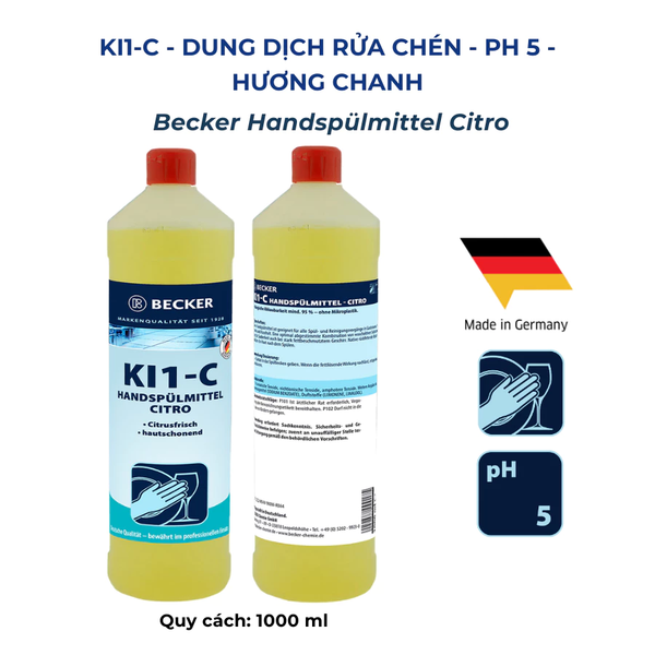  Nước rửa chén hương chanh Becker KI1-C - pH 5 - Dịu nhẹ da tay, tiết kiệm nước (Nhập khẩu Đức) 