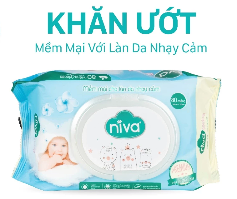  Khăn Ướt Đa Năng Không Mùi Niva Gói 80 Tờ Tiện Dụng, Diệt Khuẩn, An Toàn Cho Trẻ Sơ Sinh Phụ Nữ Mang Thai 