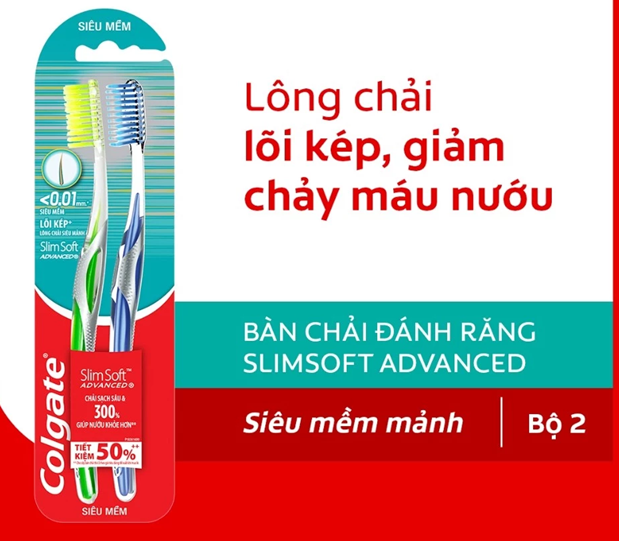  Bàn chải Colgate SlimSoft Advanced ngăn chảy máu nướu siêu mềm mảnh 