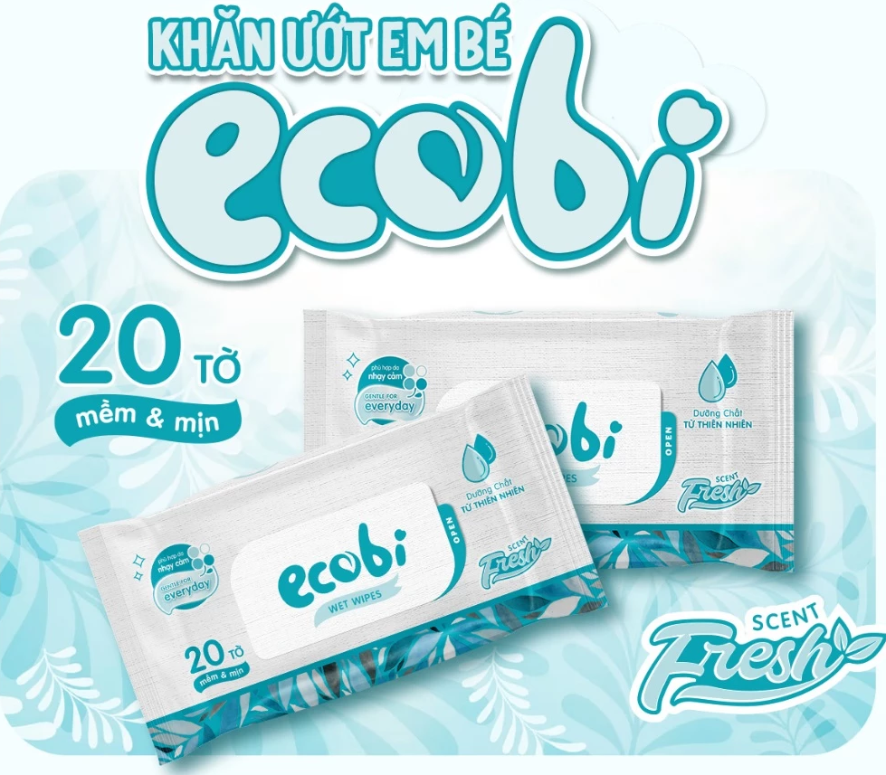  Khăn ướt cao cấp Ecobi gói 20 tờ không mùi 
