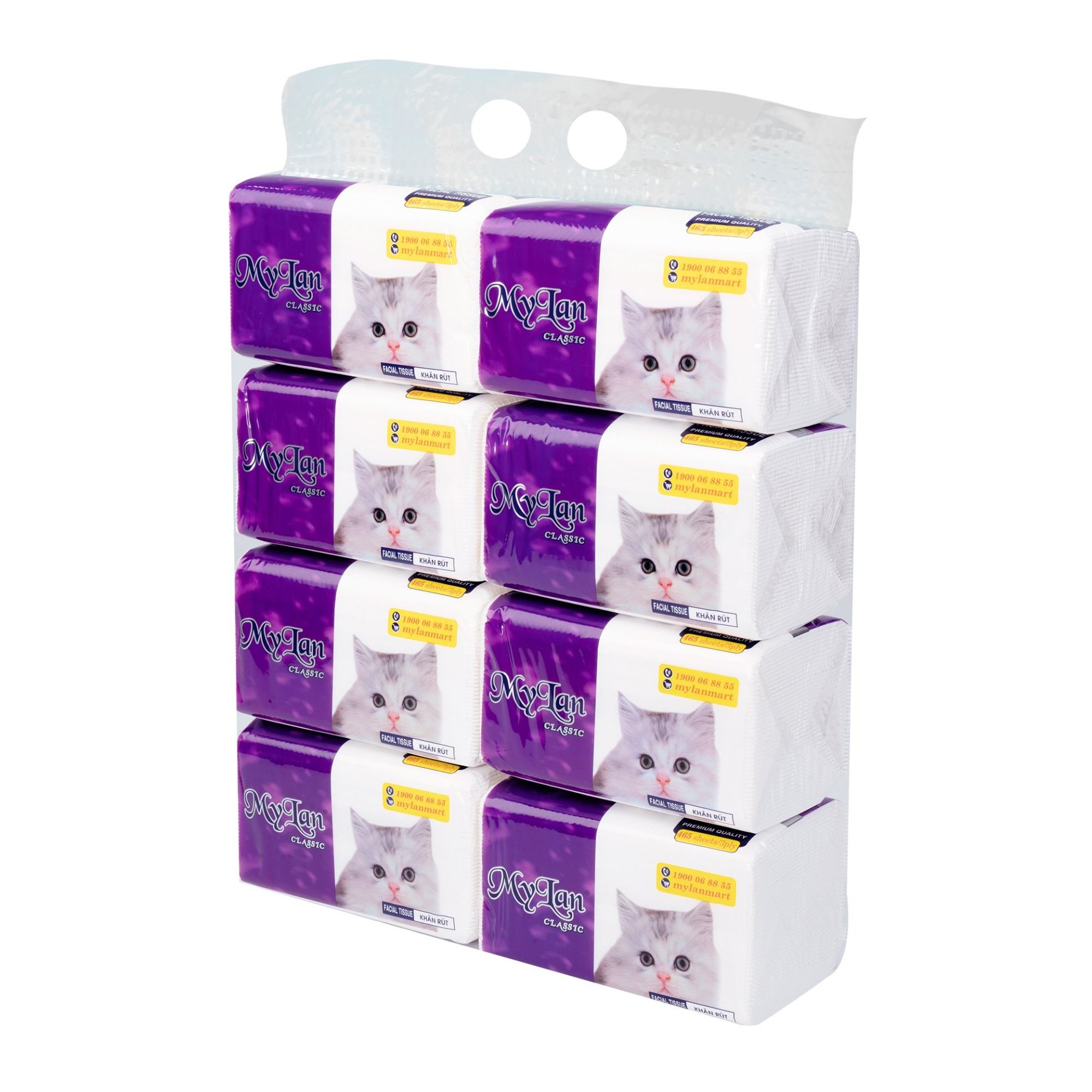  Khăn giấy rút mèo MyLan 3 lớp 8 gói/lốc 