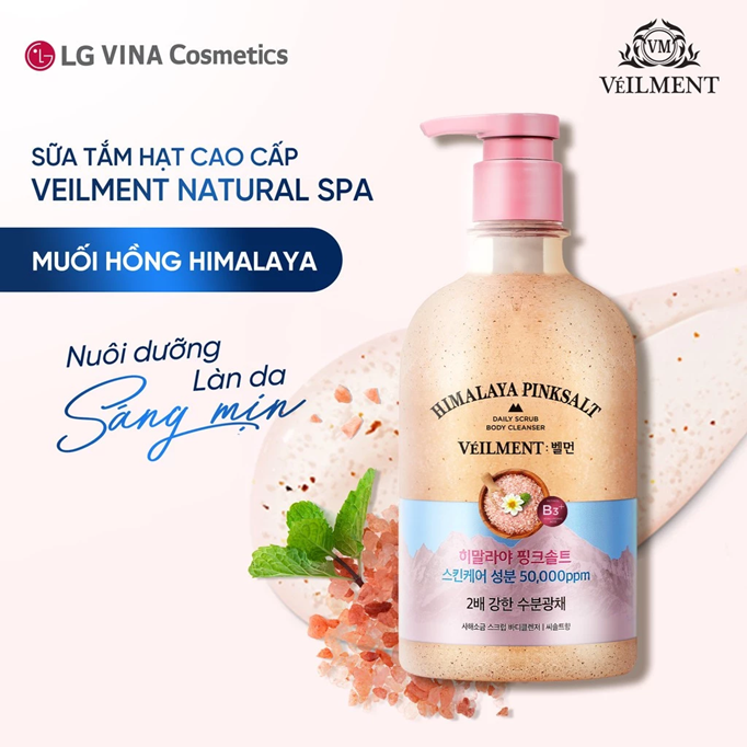  Sữa tắm hạt On The Body Veilment Natural Spa Himalaya Pink Salt 600g 