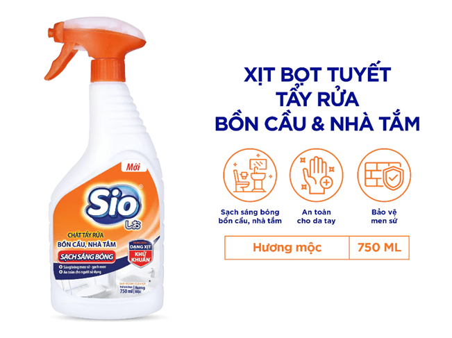  Nước Tẩy Rửa Bồn Cầu, Nhà Tắm SIO 750ml - Dạng chai xịt bọt tuyết, Hương gỗ, sử dụng tiện lợi 