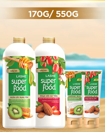  Dầu Xả LASHE SUPERFOOD Ngăn Gãy Rụng Tóc / Phục Hồi Hư Tổn 170G & 550G 
