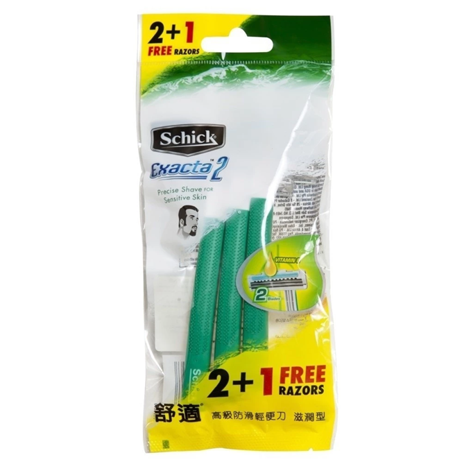  [Vỉ 2 Tặng 1] Dao Cạo Schick Dùng 1 Lần Dành Cho Nam Exacta2 2+1S 