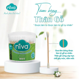  Hũ Xoay Tăm Bông Niva Cho Người Lớn 200 Que Thân Gỗ WO1 Bông Tự Nhiên Thuần Khiết An Toàn 