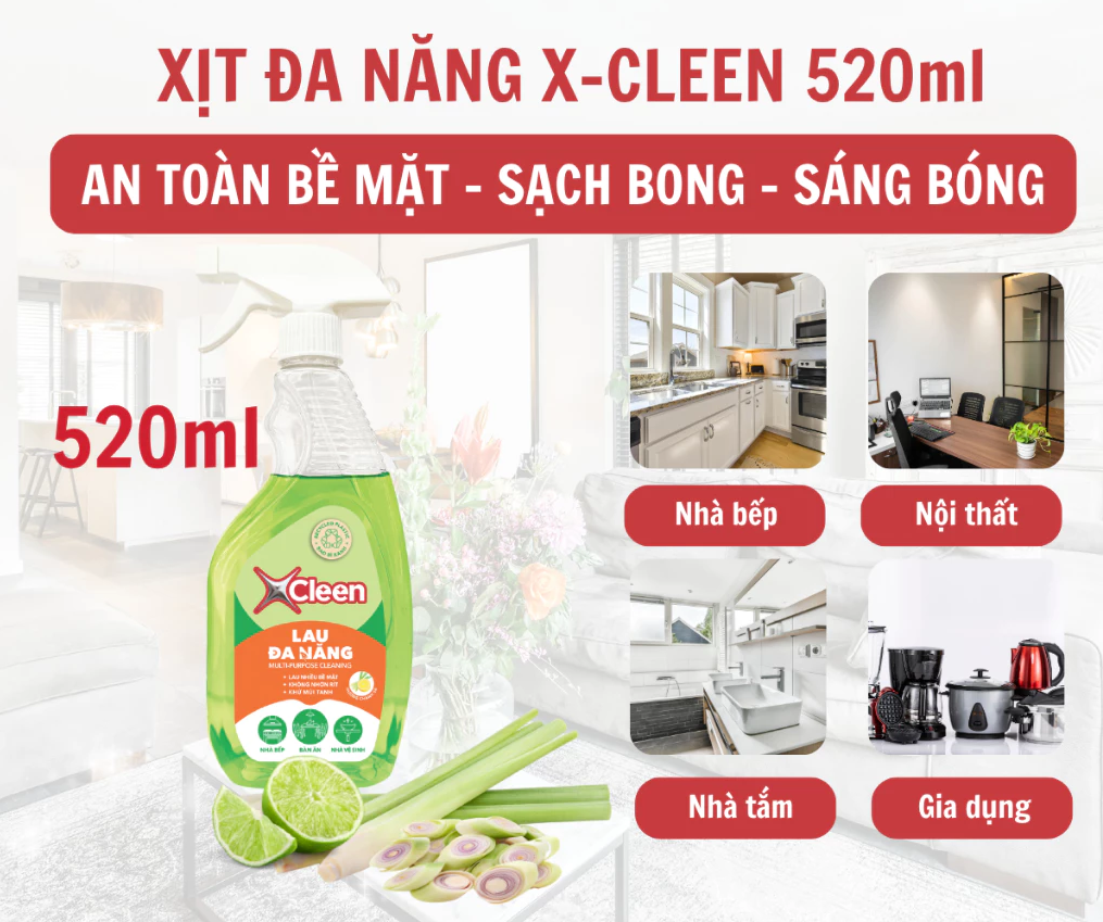  Xịt Đa Năng XCleen hương chanh sả 520ml 