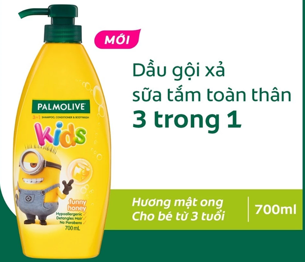  Dầu gội 3 trong 1 Palmolive Minion tắm gội xả toàn thân cho bé từ 3 tuổi, hương mật ong, không kích ứng 700ml/chai 