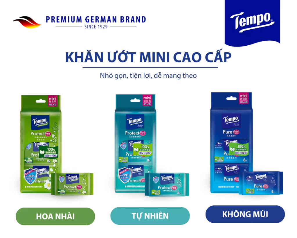  Khăn Uớt Mini Tempo Protect Ngăn Ngừa Vi Khuẩn Cao Cấp An Toàn 