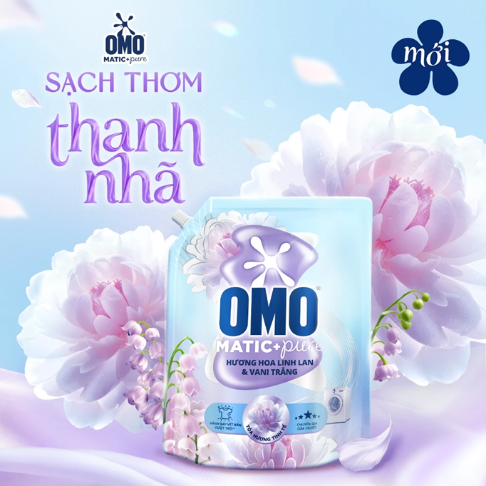  Nước giặt OMO Matic Pure Cửa Trước Hương Linh Lan & Vani Trắng 3.6KG (túi) 