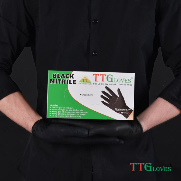  Găng Tay Y Tế Nitrile Không Bột Màu Đen TTGLOVES Cho Phun Xăm, Spa, Nail, 4.0gr (100 Chiếc/Hộp) 