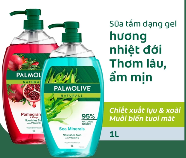  Sữa tắm Palmolive dạng gel chiết xuất Lựu & Xoài và Muối biển cho da mềm mịn, thơm sảng khoái 1L 