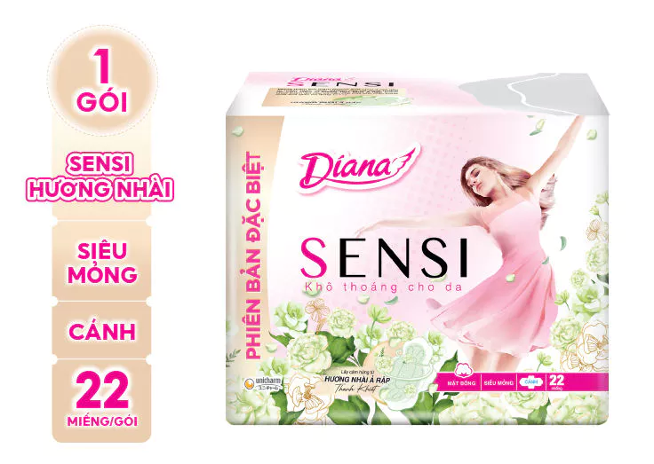  Băng vệ sinh Diana Sensi Hương Nhài Ả Rập Siêu Mỏng Cánh 22 miếng/gói 