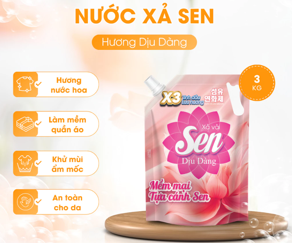  Nước Xả Vải SEN Dịu Dàng Hương Nước Hoa Đậm Đặc Sạch Khuẩn Mềm Vải Lưu Hương Thơm Cực Lâu 3kg 