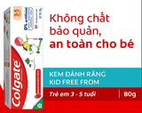  Kem đánh răng Colgate Kid Free From cho bé 3-5 tuổi không chất bảo quản 80g 