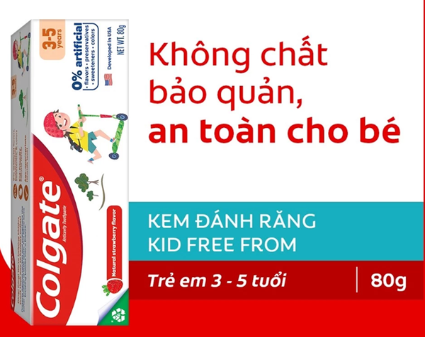  Kem đánh răng Colgate Kid Free From cho bé 3-5 tuổi không chất bảo quản 80g 