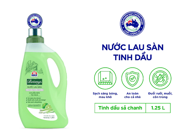  Nước Lau Sàn 365 Max Botany Tinh Dầu Sả Chanh 1.25L làm sạch bóng sàn nhà, an toàn cho da bé 