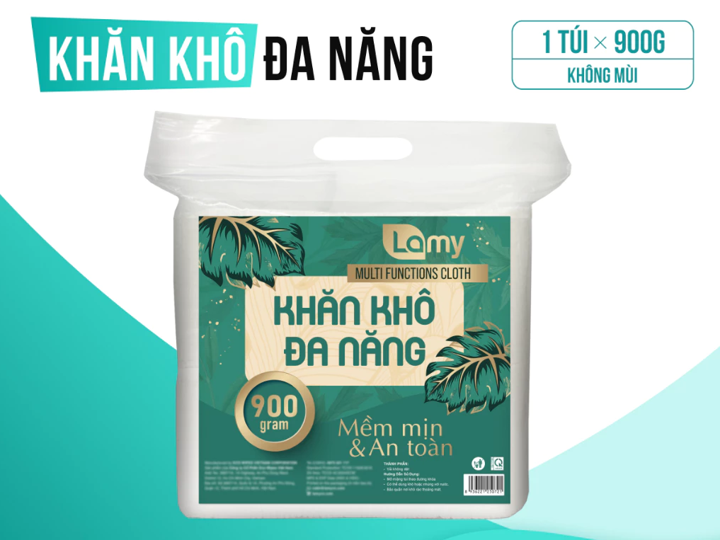  Khăn vải khô đa năng Lamy túi 900gram 720 tờ không mùi 