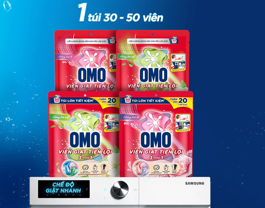  Túi viên giặt tiện lợi OMO 3 trong 1 (30 - 50viên/ túi) 