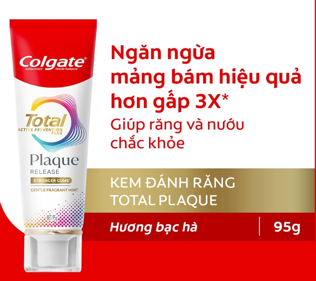  Kem đánh răng Colgate Total Plaque Release 95g/tuýp giúp khỏe nướu, ngăn mảng bám hiệu quả gấp 3 lần 