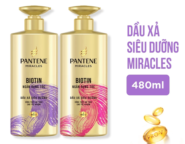 Dầu Xả Siêu Dưỡng PANTENE Miracles Ngăn Rụng Tóc Biotin/ Phục Hồi Hư Tổn Collagen - Chai 480ml 