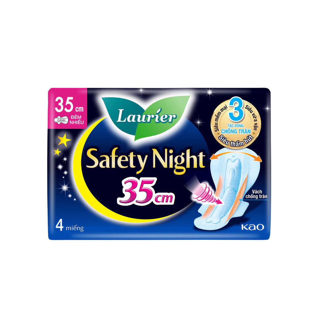  Băng vệ sinh Laurier Safety Night Đêm Siêu An Toàn 35cm 4 miếng 