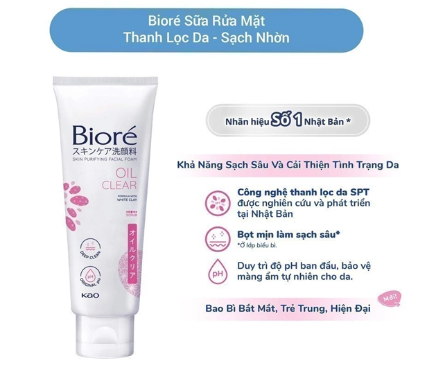  Sữa Rửa Mặt Thanh Lọc Da - Sạch Nhờn Biore 100g 
