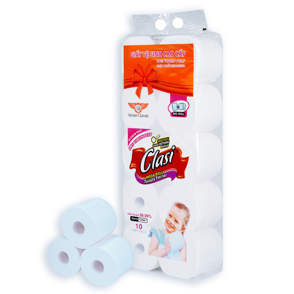  Giấy vệ sinh Clasi em bé có lõi 10 cuộn/lốc 