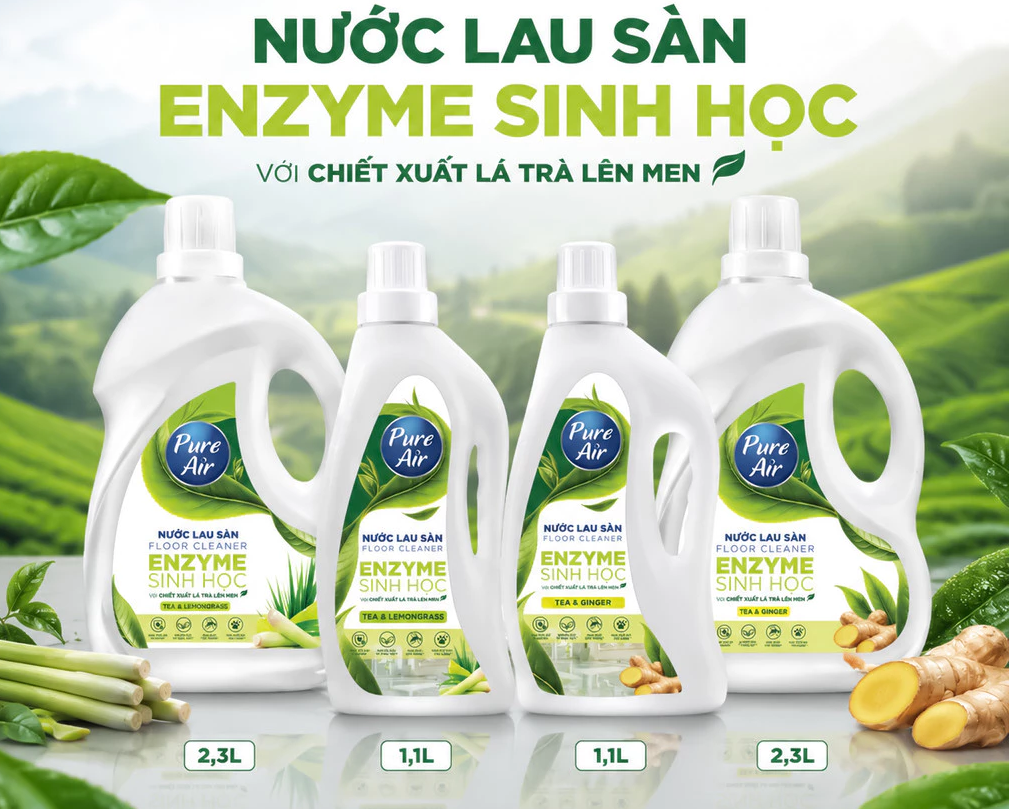  Nước Lau Sàn Enzyme Sinh Học Pure Air 1.1-2.3L Hỗ Trợ Làm Sạch Khử Mùi, Mang Lại Không Gian Sạch Sẽ, Thoáng Mát 