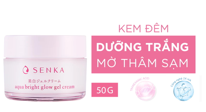  Kem đêm dưỡng trắng hồng - mờ thâm sạm Senka Aqua Bright Glow Gel Cream 50g 