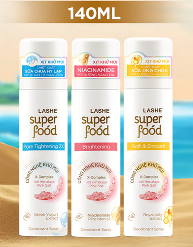  Xịt Khử Mùi LASHE SUPERFOOD Dưỡng Sáng Da / Se Khít Lỗ Chân Lông / Dưỡng Da Mềm Mịn 140ML 