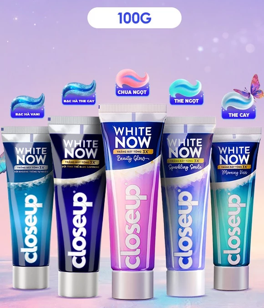  Kem đánh răng Closeup White Now - Trắng Bật Tông 3X TỨC THÌ với Công nghệ Ánh Sáng Xanh 100g 