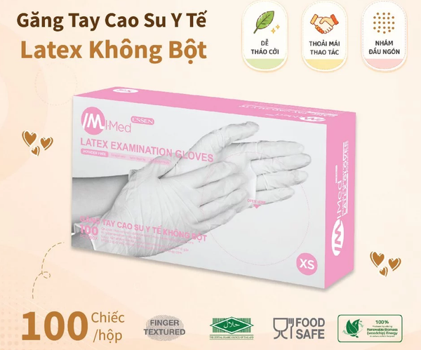 Găng tay y tế Imed Latex Không Bột 4.8g 100 chiếc/hộp 