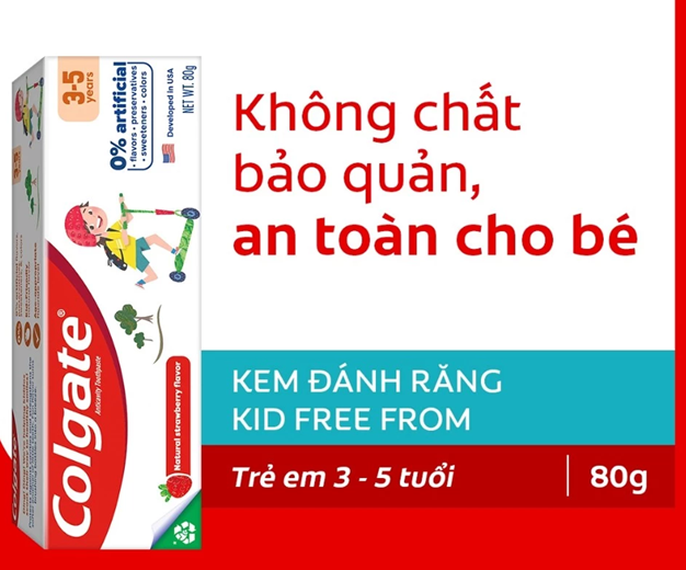  Kem đánh răng Colgate Kid Free From cho bé 3-5 tuổi không chất bảo quản 80g 