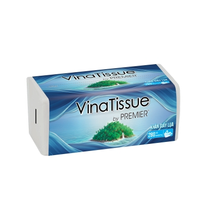 Khăn giấy lụa đa năng PREMIER VinaTissue, 2 lớp – 100% bột giấy nguyên sinh, không chất tẩy, 280 tờ/gói 