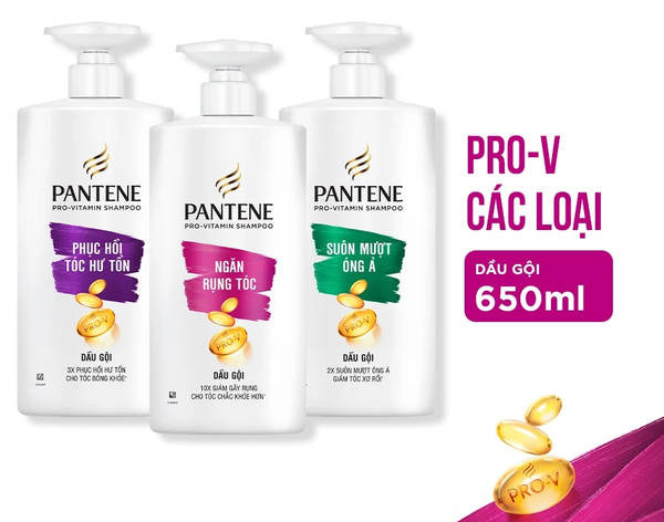 Dầu Gội PANTENE Pro-V Ngăn Rụng Tóc/ Phục Hồi Hư Tổn/ Suôn Mượt Óng Ả/ Giảm Gàu/ Dưỡng Ẩm - Chai 650ml 