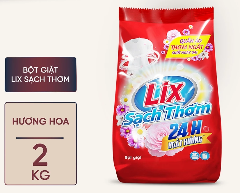  Bột giặt Lix Sạch Thơm hương hoa khử mùi hôi, ẩm mốc dùng cho giặt tay và giặt máy 2-5.5kg 