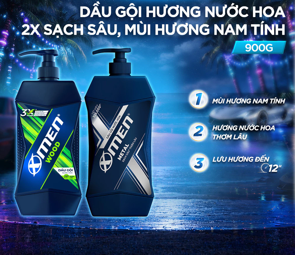  Dầu Gội Nam Xmen 900g Wood/Fire/Metal - Mùi Hương Nam Tính 2X Sạch Sâu 