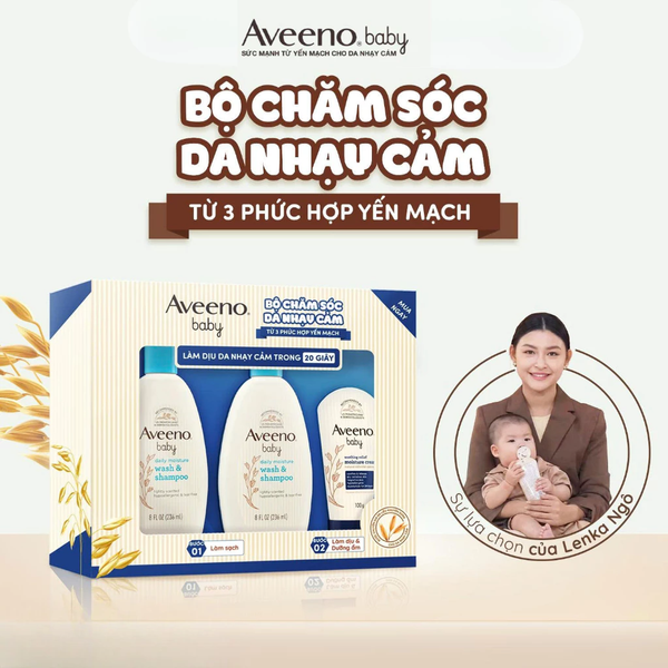  Bộ Dự Sinh Aveeno Baby - Sữa Tắm Yến Mạch 236ml x2, Kem Dưỡng Ẩm Tức Thì 100g 
