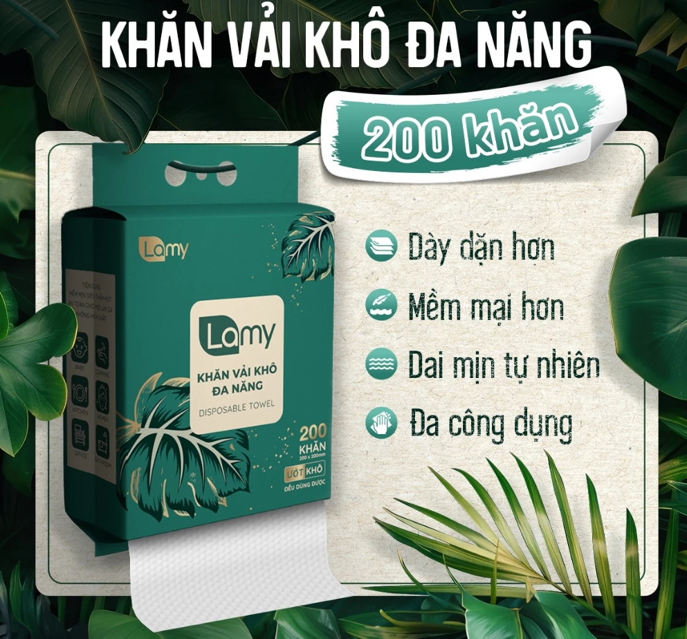  Khăn vải rút khô đa năng Lamy túi 200 tờ không mùi 