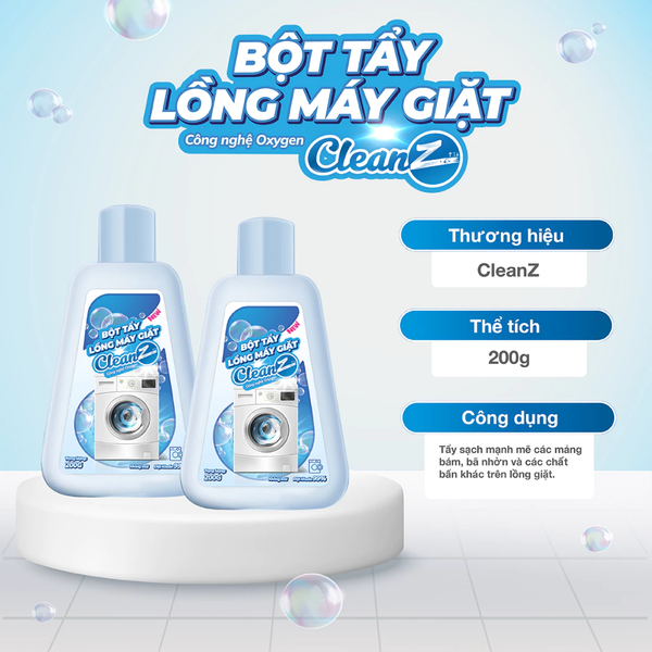  Bột Tẩy Lồng Máy Giặt Cao Cấp CleanZ Giúp Làm Sạch Và Loại Bỏ Cặn Bẩn Hiệu Quả - Hộp 200g 