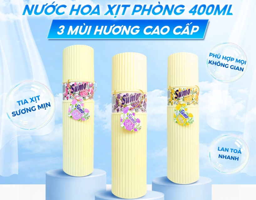  Nước Hoa Xịt Phòng Sumo 400ml 3 Mùi Hương Cao Cấp, Lan Toả Hương Thơm 