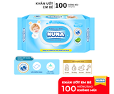  Khăn ướt cho bé Nuna 100 tờ không mùi - Vải rayon mềm dai - tinh chất lô hội - an toàn vệ sinh cho bé 