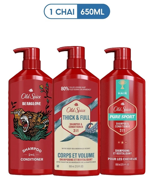  Dầu Gội Xả 2in1 OLD SPICE 650ml tiện lợi, sạch sâu, dưỡng tóc nam dày khỏe, giảm khô xơ, phồng hơn +80% - Mỹ 