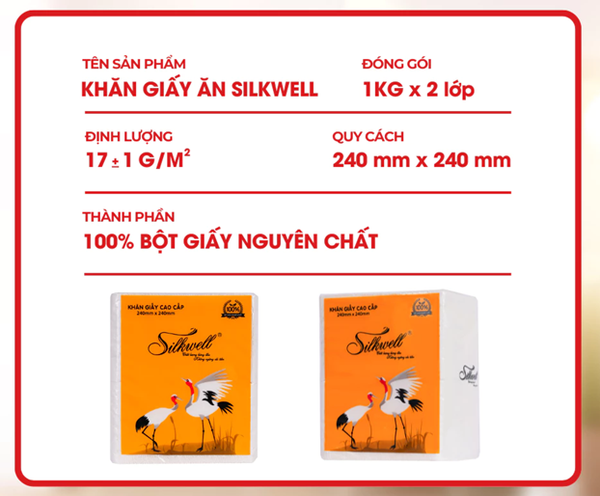  Giấy ăn 1kg Silkwell Sếu HÀNG CAO CẤP khổ 240mm Chính hãng siêu dai thấm hút tốt 
