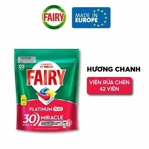  Viên rửa chén FAIRY Platinum Plus Pre-wash đánh bật dầu mỡ & vết cháy khét cứng đầu chỉ 30 phút, túi 42 viên - Châu Âu 