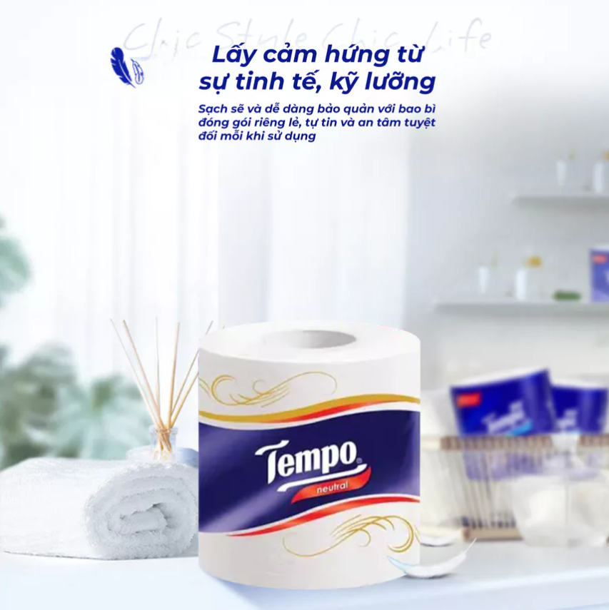  Giấy vệ sinh cao cấp Tempo Toipa - 3 lớp bền dai, an toàn cho da (Lốc 10 Cuộn) 