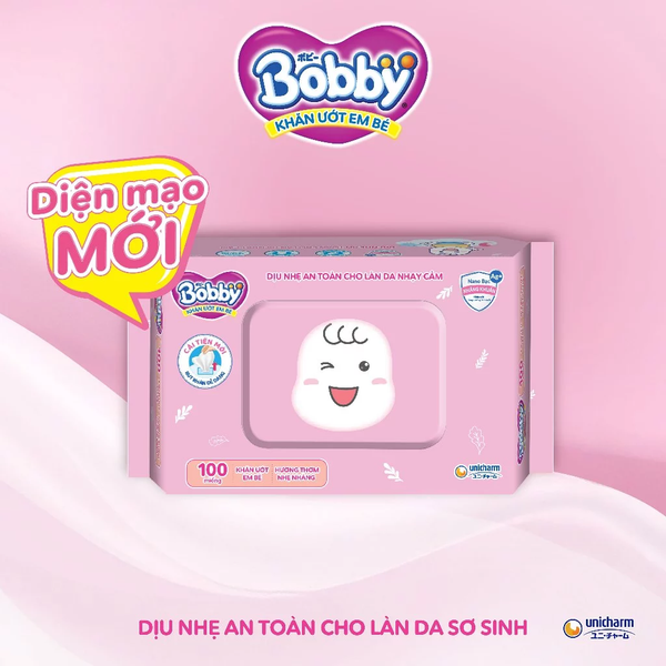  Khăn ướt Bobby Care hương thơm nhẹ nhàng 100 miếng/gói (Hồng) 