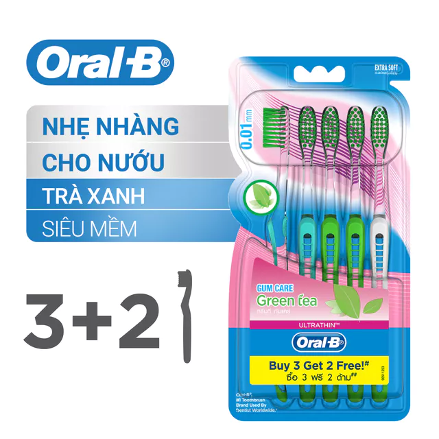  Bàn Chải ORAL-B Tinh Chất Trà Xanh/ Trà Đen - Vỉ 5 cây 
