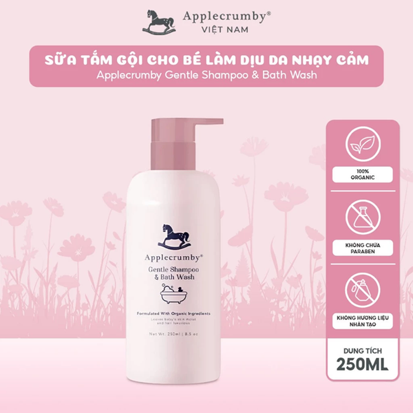  Sữa tắm gội cho bé làm dịu da nhạy cảm Applecrumby Gentle Shampoo & Bath Wash 250ml 